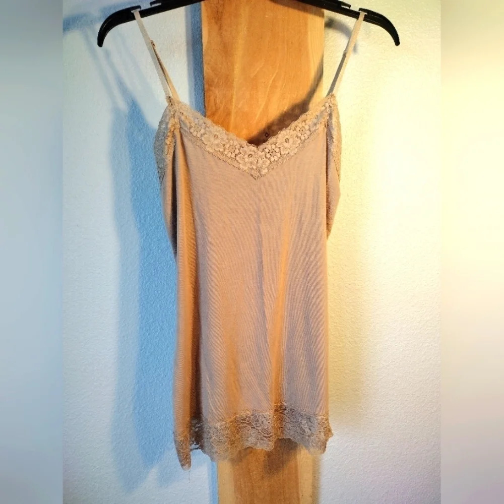 Polly and Esther Light Brown Tan Lace Trim Cami Strap Camisole Top. Size…